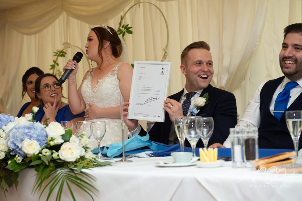 Wedding speeches in the marquee at Mulberry House
